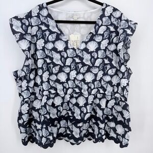 Cato Cotton Peplum Top Womens 26/28W 4X Navy Seashell New Ruffle Scallop Coastal